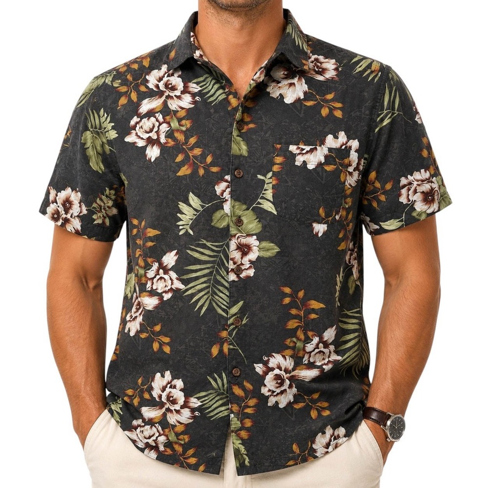Caribbean Joe Mens Small Linen Rayon Floral Tropical‎ Button Up Shirt